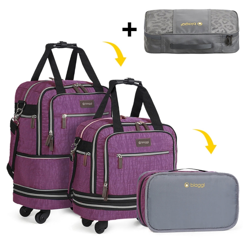 Purple Rolling Carry-On Bag Set with Packing Cubes